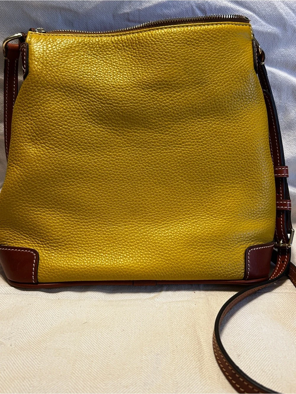 Dooney & Bourke Yellow Leather Crossbody with Brown Trim